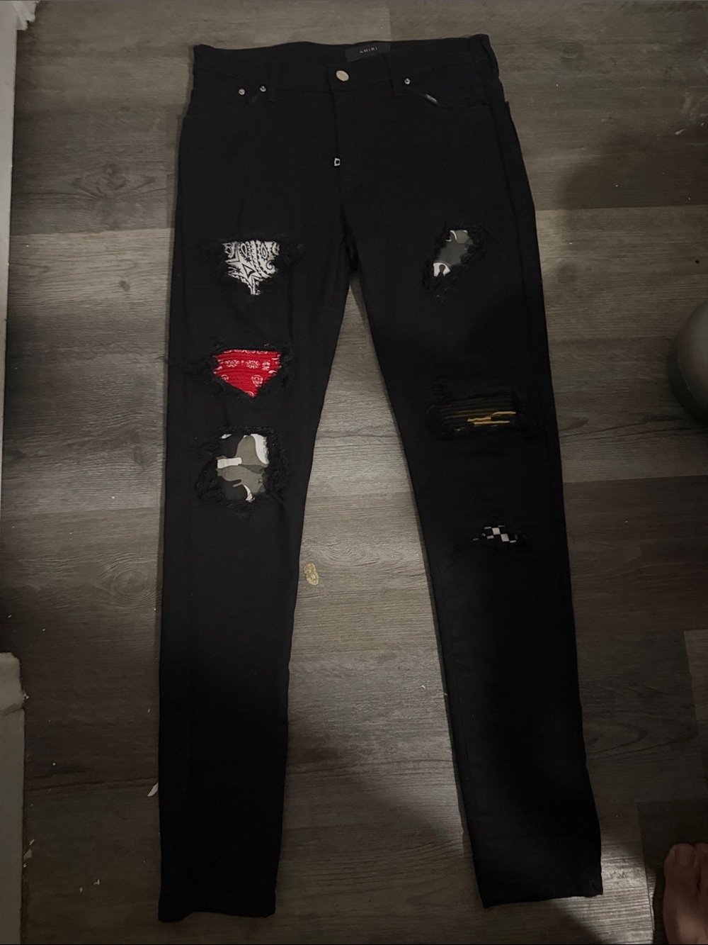 Source Unknown Black Skinny Jeans with Patchwork Accents
